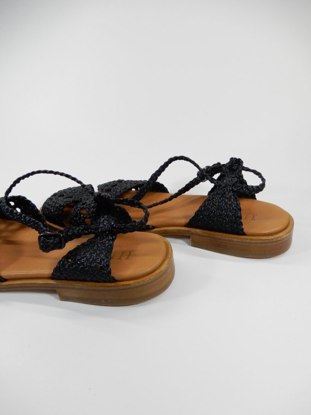 HEREU Sorolla Slingback Flat SANDALS 37 6.5 Black Woven Raffia Leather NEW $590 - Picture 6 of 14